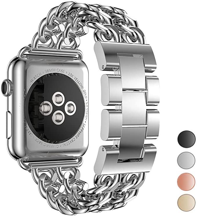 Seoaura Compatible Apple Watch Band 42mm 44mm, Stainless Steel Metal Cowboy Chain Style Replacement iWatch Series 6 5 4 3 2 1 SE Nike+ Sports Strap Wristband