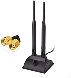 Eightwood External Wifi Antenna 2.4G/5.8G Dual Frequency Magnetic Base 6dBi RP-SMA Adapter 2m 6.5ft Cable Compatible for Wifi Security Camera Card WLAN PCI Wireless Router Bluetooth TP-Link Dlink