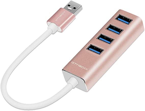 GTMEDIA 4-Port USB 3.0 Hub, High Speed Data Transfer Splitter, 4-in-1 USB Rose Gold Aluminum 15cm Connector for PC Computer Laptop Desktop