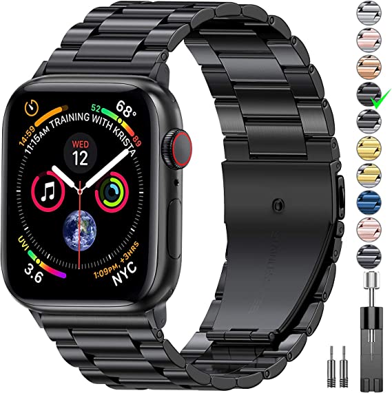 EPULY Compatible with Apple Watch Band 42mm 44mm 45mm 38mm 40mm 41mm, Business Stainless Steel Metal Watchband for iWatch SE Series 7 6 5 4 3 2 1 for Men Women (Black, 41mm 40mm 38mm)
