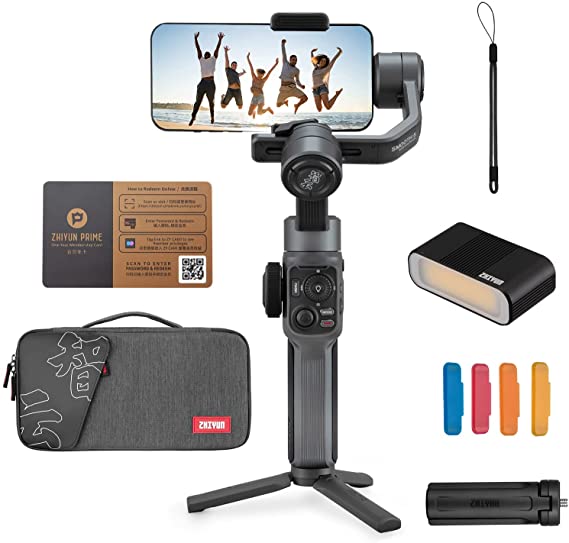 Zhiyun Smooth 5 Combo Gimbal Stabilizer for Smartphone, Handheld 3-Axis Phone Gimbal, Portable Stabilizer for Vlogging, YouTube, Tiktok, Live Video Compatible with iPhone and Android