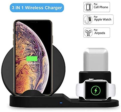 Wireless Charger,3 in 1 Wireless Charging Stand Compatible with Apple Watch and Airpods, (Black)