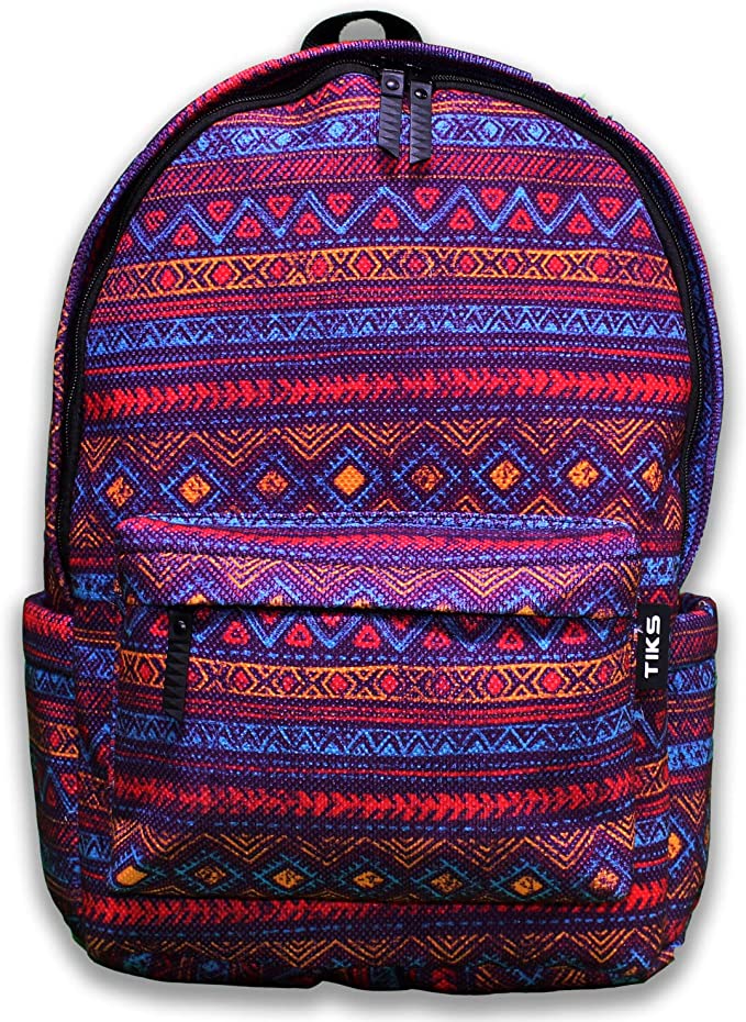 TIKS Indian Pattern Zipped 14-15 Inch Backpack With Side Pockets - Multi Colour