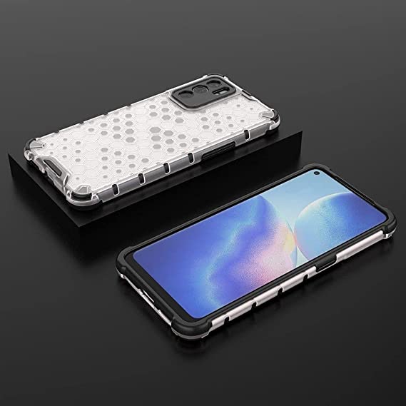 جراب Oppo Reno 6 5G - غطاء عالي الجودة من GrabMobily - غطاء Iron Man ضد الصدمات - جراب مقاوم للصدمات - حواف سوداء خلفية خلية النحل الشفافة