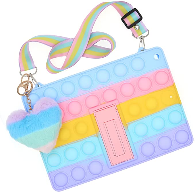Cytec Pop Rainbow Push Bubble Silicone Case Compatible with iPad Pro 11 inch 2018/2020, Anti-Stress Shockproof Cute Case with Lanyard&Kickstand&Pendent