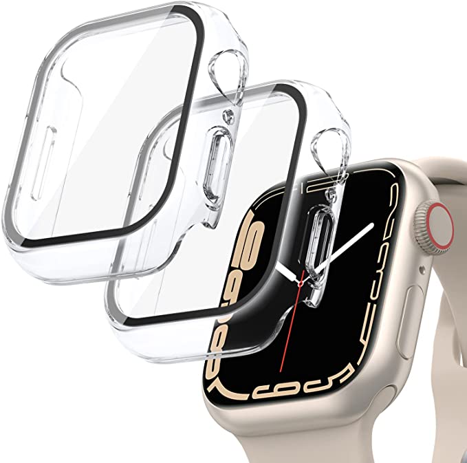 [2 Pcs] Goton for Apple Watch Series 7 Screen Protector Case 41mm, Full Protective Shockproof HD Clear Hard PC Cover for iWatch Series 7 Accessories Men Women (41 mm, Clear+Clear)