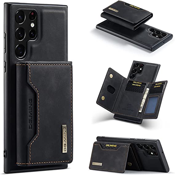 Wallet Case for Samsung Galaxy S22 Ultra, DG.MING Premium Leather Phone Case Back Cover Magnetic Detachable with Trifold Wallet Card Holder Pocket for Samsung Galaxy S22 Ultra (Black)