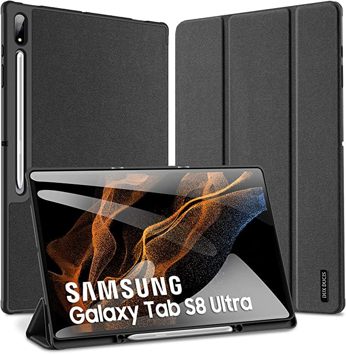 DUX DUCIS Case for Samsung Galaxy Tab S8 Ultra 14.6 Inch Tri-Fold Slim Stand Hard Back Shell Protective Cases Auto Sleep/Wake Compatible with Samsung Galaxy S8 Ultra Tablet 2022 Model[SM-X900/X906]