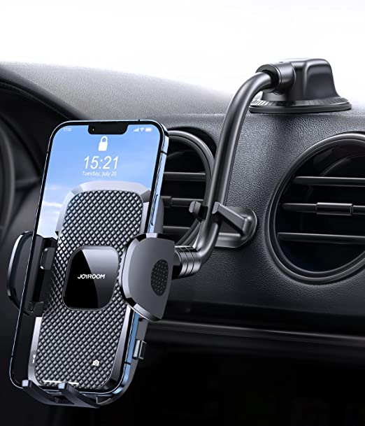 Car Phone Holder, Long Arm Clamp Flexibility use Holder Stable Car Mount [1s Lock & Release] Cell Phone Holder for Car, Dashboard Phone for Windshield, Compatible with iPhone, All Smartphone