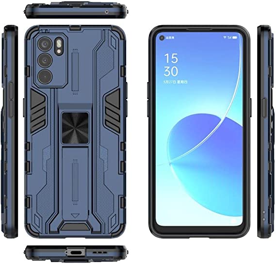 Compatible Case For Oppo Reno 6 (5G Only), Supersonic Pattern Anti-Slip, Shock Absorption, Embedded Kickstand Cover For Oppo Reno 6 (5G Only) - Blue