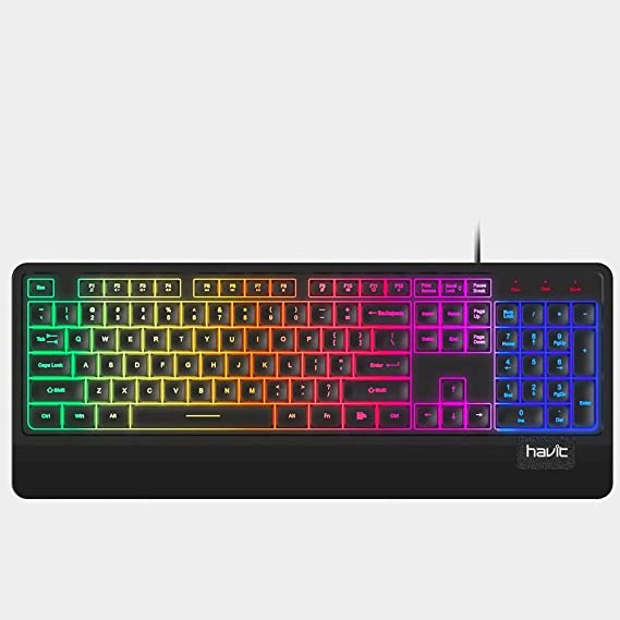 Havit Rainbow Full Membrane Gaming Office Keyboard Ergonomic Design with Wrist Rest for PC Desktop, 105 Keys - AR/ENG Layout