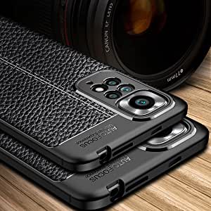 Xiaomi Redmi Note 11 4G, Original New Case From GrabMobily -, Leather Pattern Shockproof Cover Durable Ultra Thin Carbon Fiber Brushed Protection Case -Slip-Resistant - Premium quality Case - Black