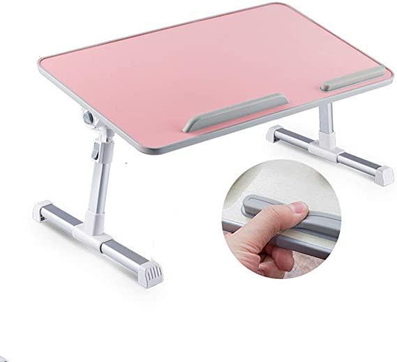 HOSL Laptop Bed Tray Table Adjustable Tablet Computer Desk Laptop Stand Foldable Notebook Table Shelf Portable Reading Table Homework Desk Dinning Table (No Fan, Peach Pink)