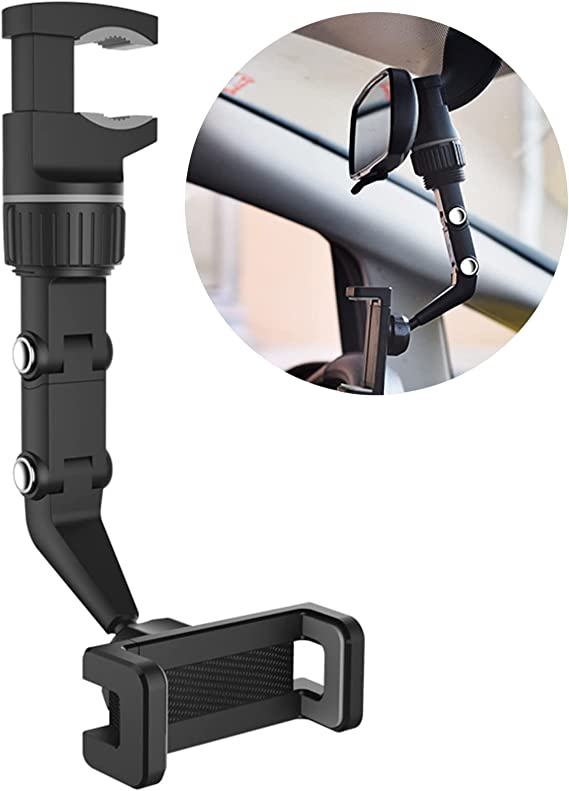 Ogetok 360° Rearview Mirror Phone Holder, Multifunctional Car Cell Phone Mount, Universal Rotating GPS Holder Desk Stand, Smartphone Automobile Cradles Suitable for Most Mobile Phones(Gray)