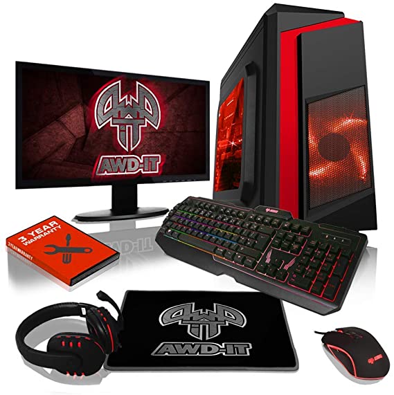 ADMI 22in 1080p Monitor Gaming PC (Keyboard, Mouse and Gaming Headset AMD 3200G 4.0GHz Quad Core 1TB HDD, 16GB RAM, WiFi)