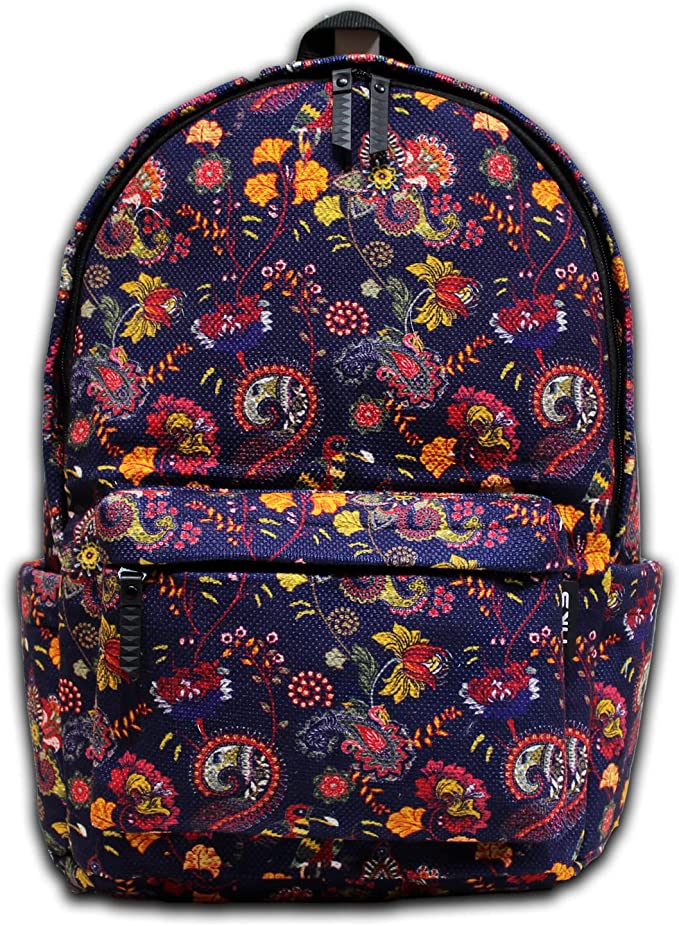 TIKS Floral Printed Zipped 14-15 Inch Backpack With Side Pockets - Multi Colour