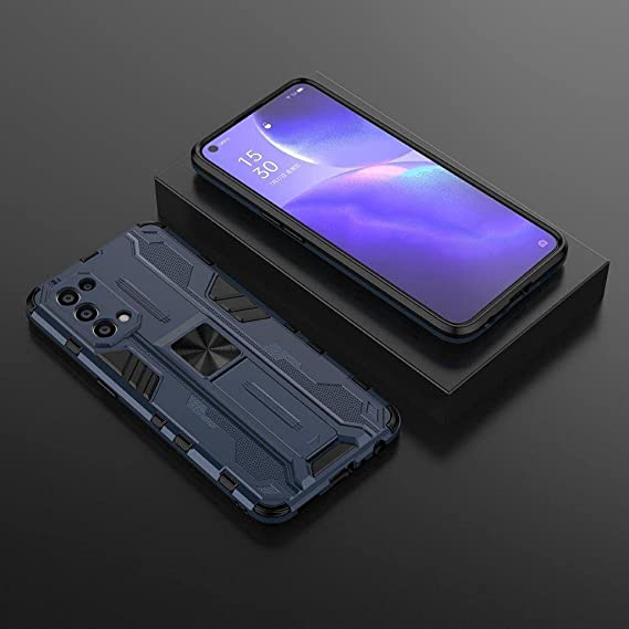 لهاتف Oppo Reno 5 (4G / 5G) غطاء مسند أيرون مان متين ومقاوم للصدمات - غطاء مقاوم للصدمات شديد التحمل - غطاء أصلي جديد من GrabMobily - أزرق