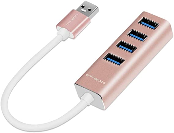 GTMEDIA 4-Port USB 3.0 Hub, High Speed Data Transfer Splitter, 4-in-1 USB Rose Gold Aluminum 15cm Connector for PC Computer Laptop Desktop