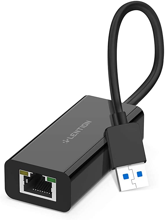LENTION Gigabit Ethernet Network Adapter USB 3.0 to RJ45 LAN Wired Hub for 1000/100/10 Mbps Ethernet (Black)