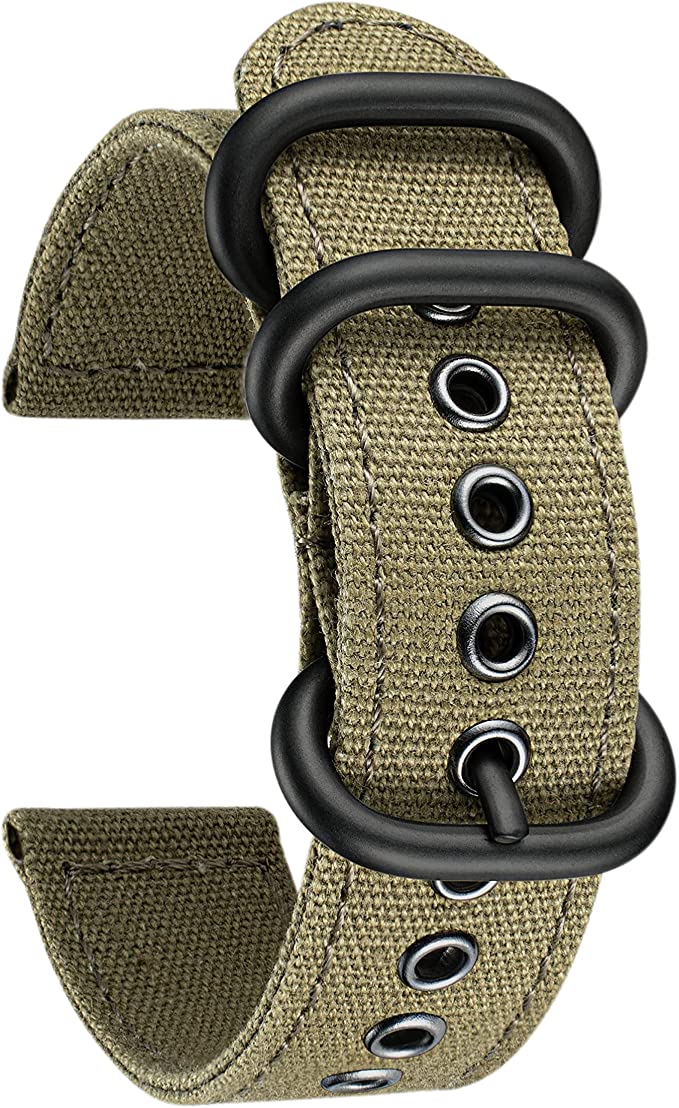 Canvas Smartwatch Bands Compatible with Samsung Galaxy Watch 42mm/Active/Watch 3 41mm,Huawei Watch GT/GT2 42mm,Amazfit GTS/Bip Khaki Black Army Green 2 Colors Buckle 20mm