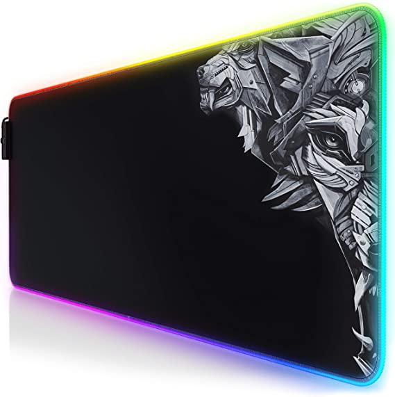 TITANWOLF XXL RGB Gaming Mouse Pad - 800x300 mm - Mouse Mat - XXXL Extended Large LED Mousepad - 11 Multi colors and effect modes - Non Slip Base - Computer Keyboard Mice Mat for Macbook PC - Wolf