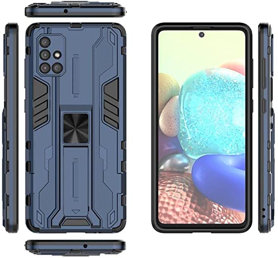 لهاتف Samsung Galaxy A71 (4G Only) جراب ايرونمان خلفي أصلي مقاوم للصدمات مع مسند للظهر من GrabologyStore - أزرق