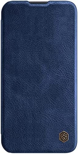Nillkin Case for Apple iPhone 13 Pro Max (6.7" Inch) Qin Pro Camshield Camera Slider Genuine Classic Leather Flip Folio + Card Slot Blue Color