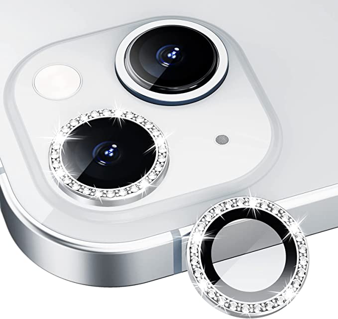 Xfilm Bling Diamond Camera Lens Protector for iPhone 13 / iPhone 13 Mini, HD Clear Tempered Glass Camera Lens Screen Protection Cover, Case Friendly, Scratch Proof (Diamond Silver)