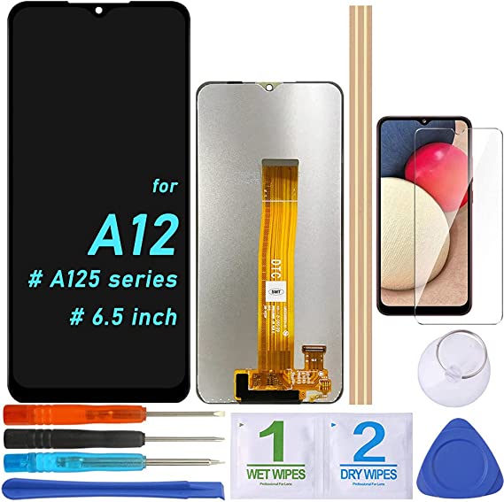 LCD Screen Replacement Touch Display Digitizer Assembly for Samsung Galaxy A12 A125 A125F -A125F/DSN, -A125F/DS, -A125F, -A125M (6.5"-Black)
