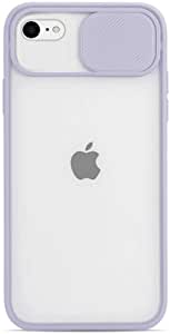 Omorro for iPhone 8/iPhone 7/iPhone SE 2020 Clear Case with Camera Cover, Built-in Creative Slide Camera Lens Protector Transparent Case Both Sides Bumper Silicone Upgraded Protective Case - Purple