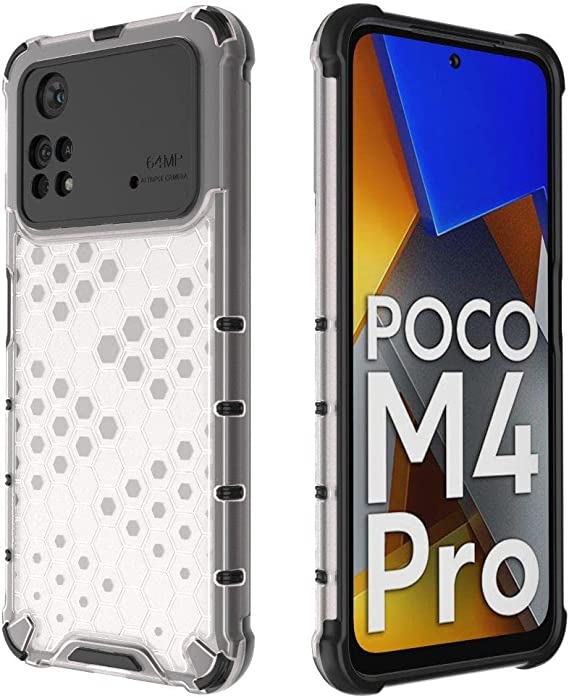 Compatible Case For Xiaomi Poco M4 Pro 4G, Honeycomb Pattern Anti-Slip, Shock Absorption, Cover For Xiaomi Poco M4 Pro 4G - Translucent