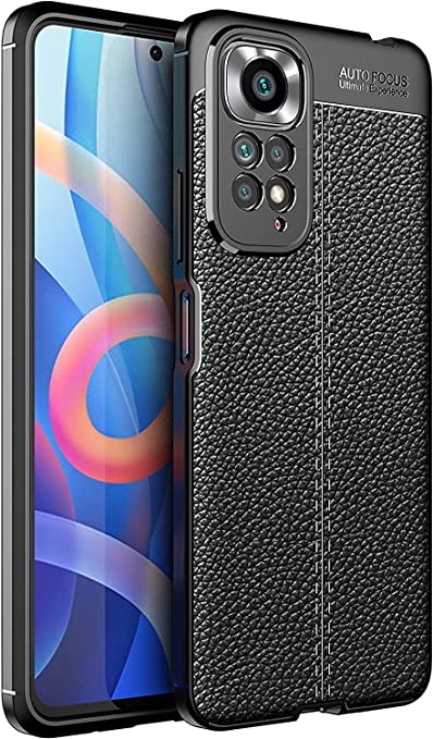 جراب لهاتف شاومى Redmi Note 11S ، جراب خلفي مقاوم للصدمات بنمط جلد أصلي من ألياف الكربون المصقول - مقاوم للانزلاق - جراب أصلي جديد من GrabMobily - أسود