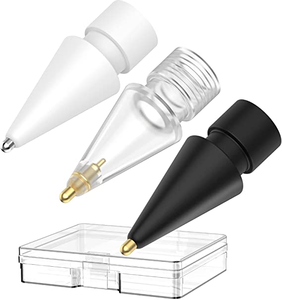 Delidigi 2 Pack Compatible with Apple Pencil Tips, No Wear Out Fine Point Precise Control Pen Like Nibs for Apple Pencil 1st Gen and 2nd Generation (Clear+Black+Light Grey)