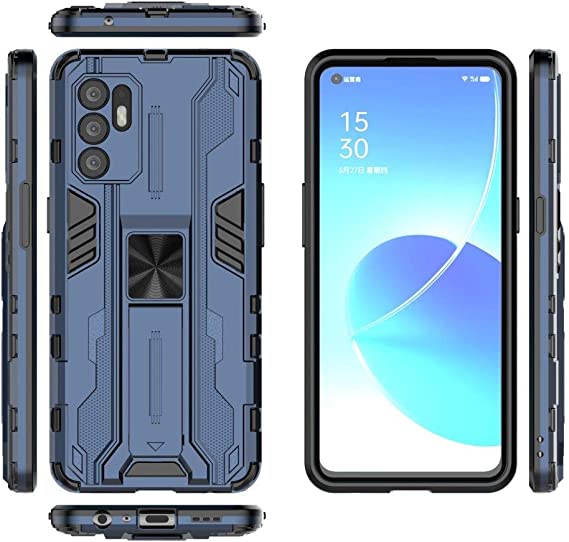 Compatible Case For Oppo Reno 6 (4G Only), Supersonic Pattern Anti-Slip, Shock Absorption, Embedded Kickstand Cover For Oppo Reno 6 (4G Only) - Blue