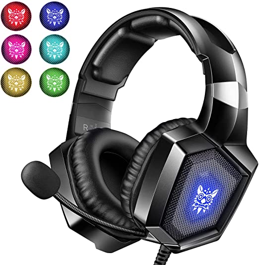 Gaming Headset with Mic for PS4 Xbox One PC PS5, Stereo RGB Gaming Headphones with Noise Cancelling Microphone, Wired Over Ear Gamer Headphones, Volume Control 3.5mm for Computer Switch Laptop