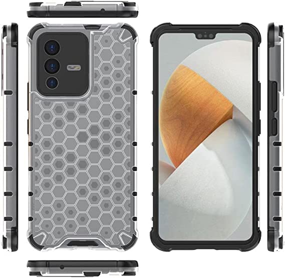Case Compatible with Vivo S12, Ultra premium quality cover From GrabMobily - Iron Man Shockproof Cover - New Original Case Slip-Resistant - Black Edges Transparent Beehive Back