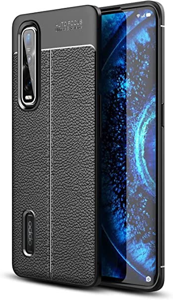 جراب Oppo Find X2 Pro ، جراب خلفي بنمط جلد أصلي مقاوم للصدمات من ألياف الكربون المصقول - مقاوم للانزلاق - جراب عالي الجودة من GrabMobily - أسود