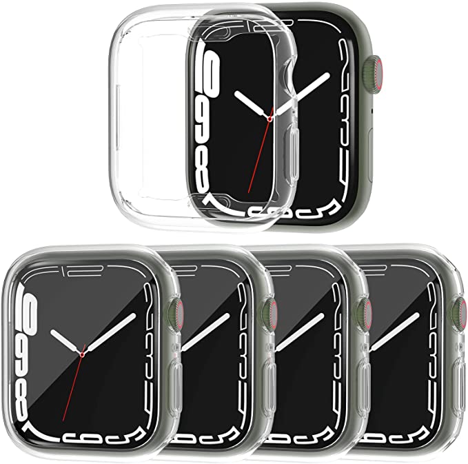 Hooglny Case Compatible for Apple Watch Series 7 41mm, Slim Soft TPU All Around Protective Shell Screen Protector Cover for iWatch Series 7 Accessories, 4 Pcs, Clear