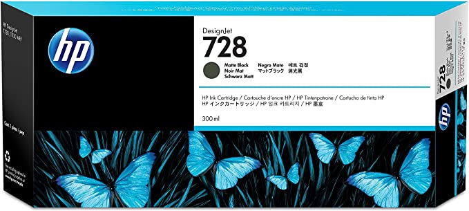 HP 728 F9J68A Matte Black 300-ml Genuine Ink Cartridge, High Capacity, with Original HP Ink, for HP DesignJet T730 and T830 Large Format Plotter Printers and HP 729 DesignJet Printhead