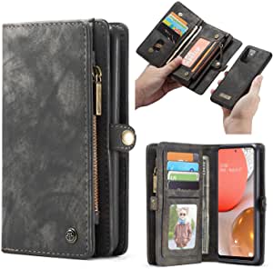 SWP Case for Samsung Galaxy A72, Wallet Case w/Magnetic Detachable Cover [11 Card Slots] Clutch Wallet w/Wristlets Money Pocket Case Compatible with Samsung Galaxy A72 5G (Black-Dark Grey)