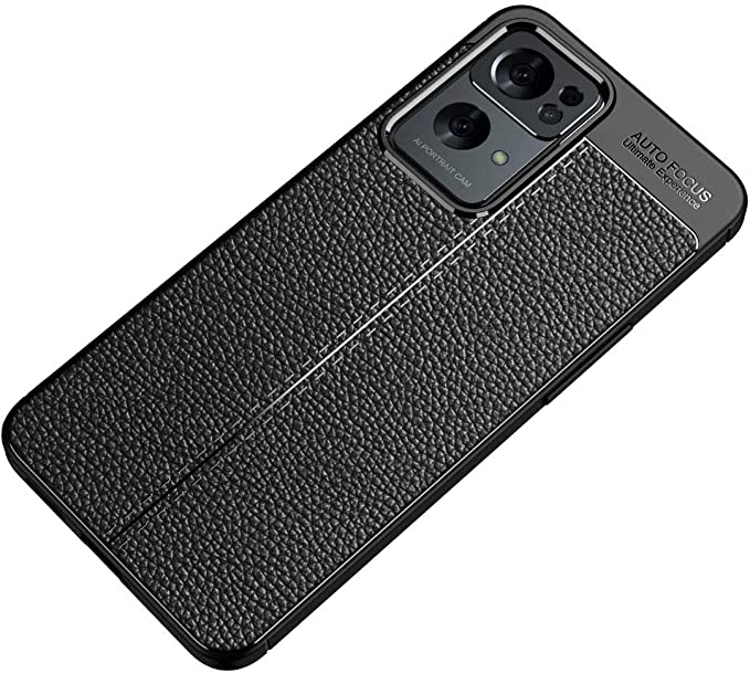 جراب Oppo Reno 7 Pro 5G ، جراب خلفي بنمط جلد أصلي مقاوم للصدمات من ألياف الكربون المصقول - مقاوم للانزلاق - جراب عالي الجودة من GrabMobily - أسود