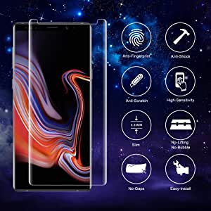 [2 Packs] Maxaka Galaxy NOTE9 Screen Protector Tempered Glass, 0.2mm 3D Curved Edge Liquid Dispersion Tech Adhesive Repair Function, UV Light Easy Install Full Kits for Samsung Galaxy NOTE9