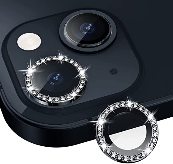 Xfilm Bling Diamond Camera Lens Protector for iPhone 13 / iPhone 13 Mini, HD Clear Tempered Glass Camera Lens Screen Protection Cover, Case Friendly, Scratch Proof (Diamond Black)