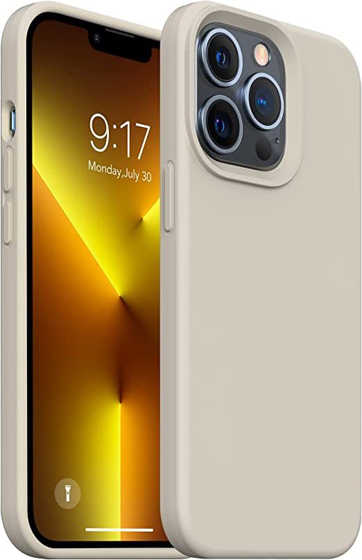 OUXUL Compatible with iPhone 13 Pro Max Case, Soft Liquid Silicone Phone Cases 6.1 Inch (2021) Ultra Slim Shockproof Cover with Soft Microfiber Lining Full Body Protective Case(Stone)