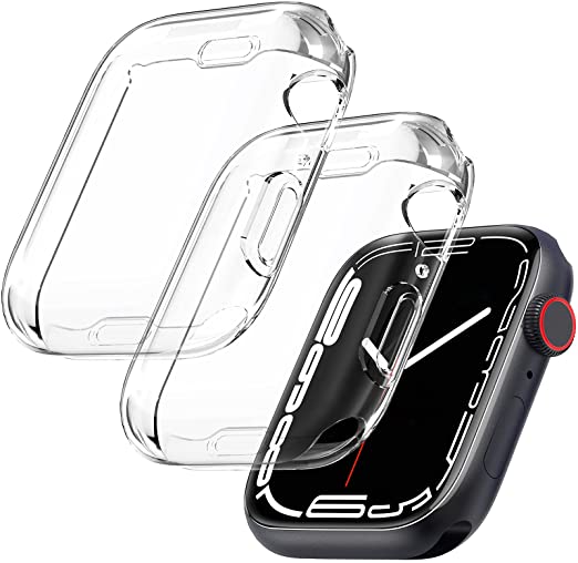 EZCO 2-Pack Screen Protector Case Compatible with Apple Watch Series 7 41mm / 45mm, Soft TPU Full Coverage Protective Cover Bumper Compatible with iwatch 7 Smart Watch for Women Man