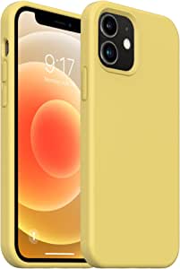 OUXUL Compatible with iPhone 12 Mini Case,Liquid Silicone Gel Rubber Phone Case,iPhone 12 Mini Case 2020 Cover 5.4 Inch Full Body Slim Soft Microfiber Lining Protective Case(Yellow)
