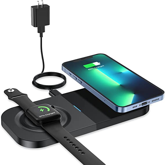 Wireless Charging Pad, Dual Wireless Charger for Apple, 2 in 1 Wireless Charger for iPhone 13/13 Pro/12/12 Pro/11/11 Pro/Xs Max/XR/Xs/X/8, iWatch 7/6/SE/5/4/3, Airpods 2/Pro