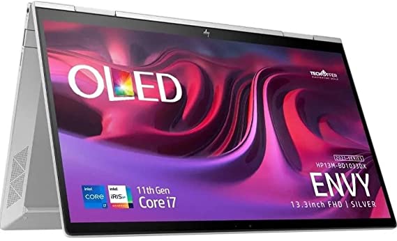 HP ENVY x360 13m-bd1033dx 2in1 convertable laptop - 11th Intel Core i7-1195G7, 8GB RAM, 512GB SSD, 13.3" FHD OLED Multiouch, Intel Iris Xe Graphics, FingerPrint, Backlit keyboard, Windows 11 - Silver