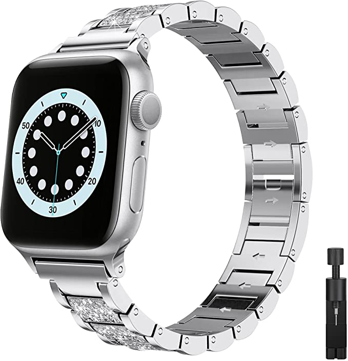 JAKPAK Watch Band Compatible with Apple Watch Band 38mm 40mm for Girls Women Metal Strap Band, Diamond Rhinestone Bling Bracelet Wristband Strap Replacement for iWatch Series 6 5 4 3 2 1