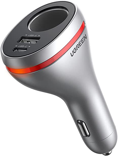 UGREEN Dual USB Car Charger Cigarette Power Adapter, USB PD 20W & QC 18W Fast Charging Car 12V/24V Output 84W with Cigarette Lighter Sockets Compatible for iPhone 13 Pro,iPad Pro,iPad mini,MacBook,GPS